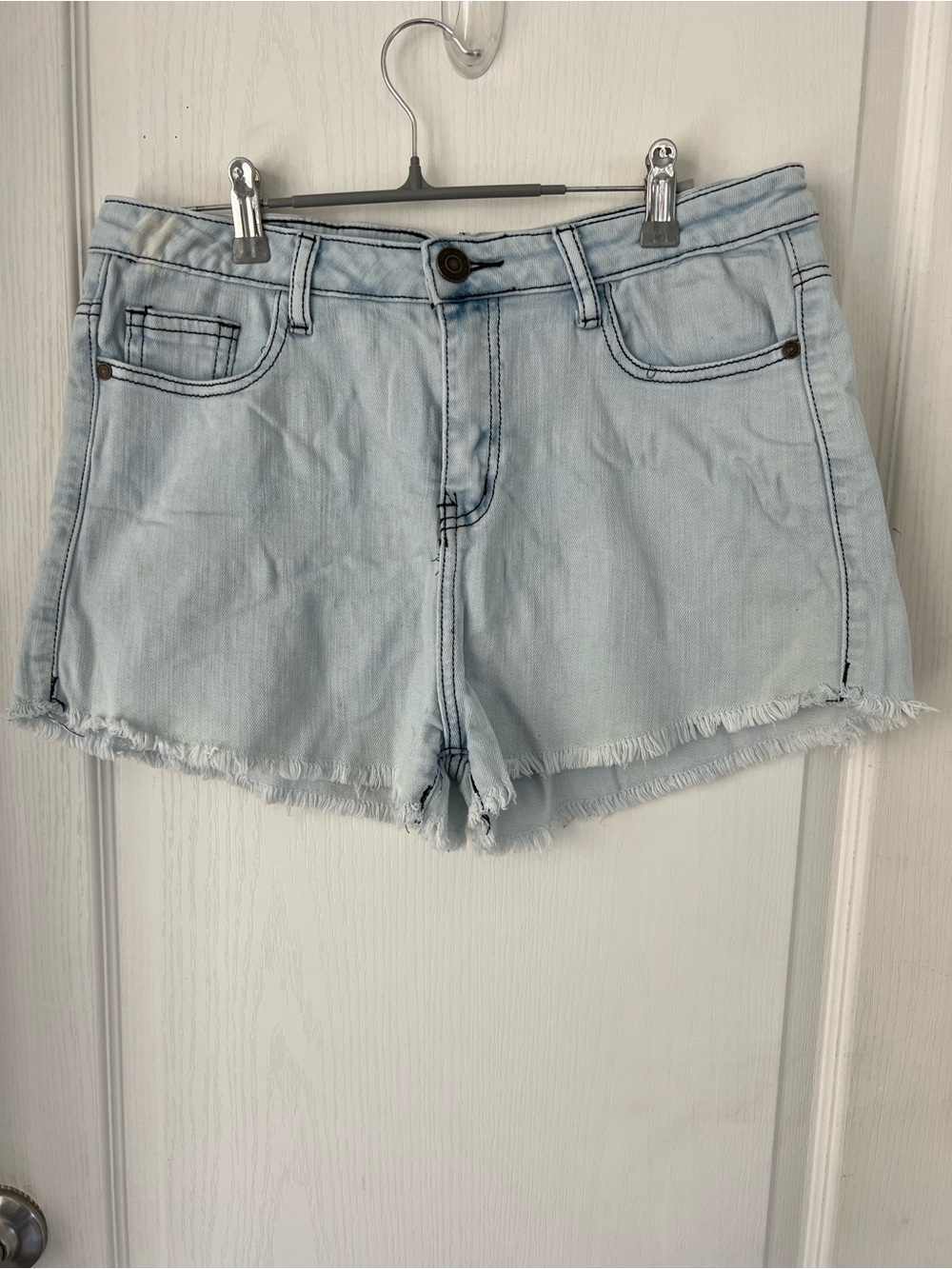 Machine Pale Blue Distressed Denim Cutoff Shorts